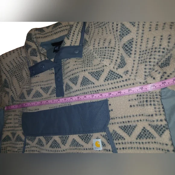 Carhartt Womens Relaxed Fit Tan + Gray Geometric Fleece Pullover XL - Picture 4 of 14